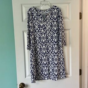 Barbara Gerwit printed jersey dress w/ splitneck 3/4 sleeve medium